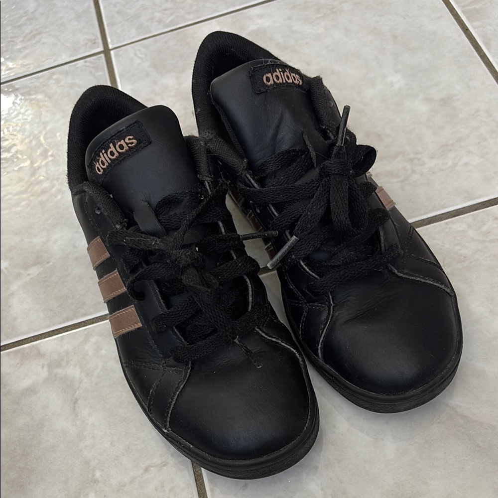 Adidas Black Sneakers with Brown Stripes
